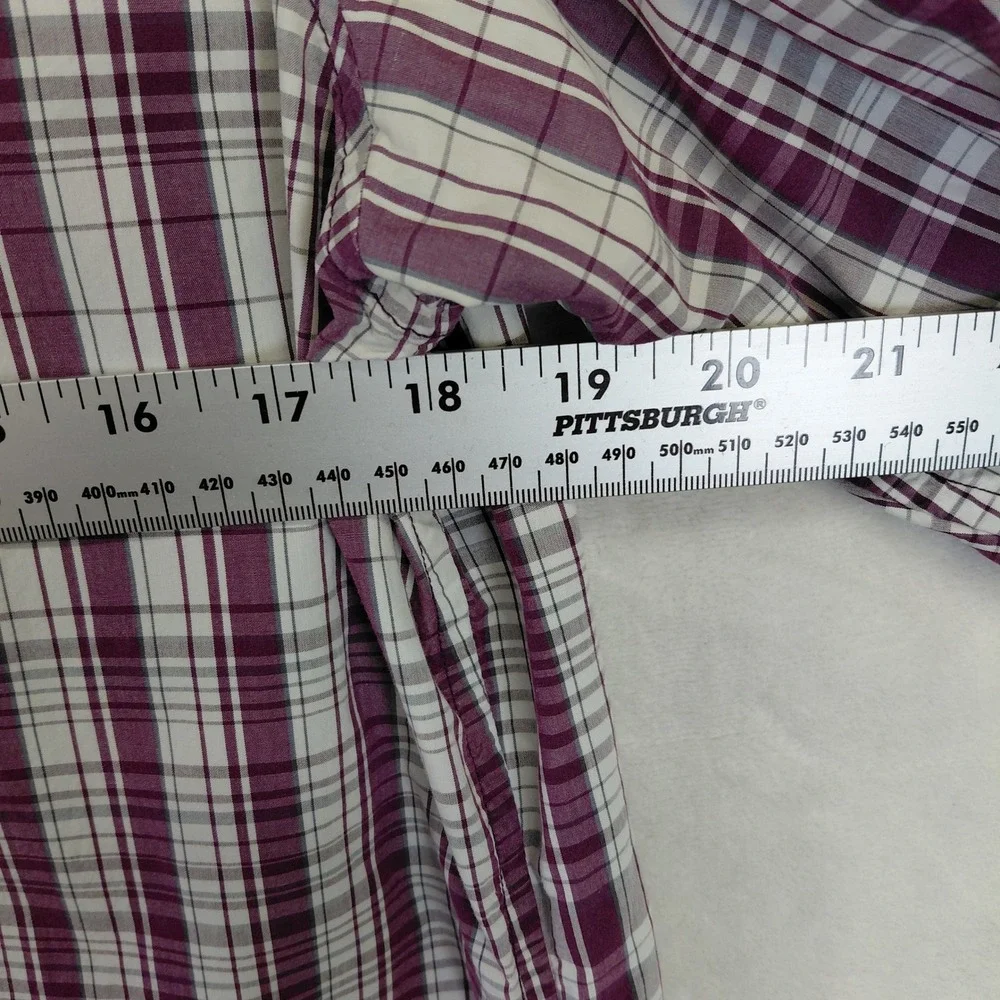 Banana Republic Mens Large Purple Plaid Short Sleeve Button Down Shirt 16-16.5
